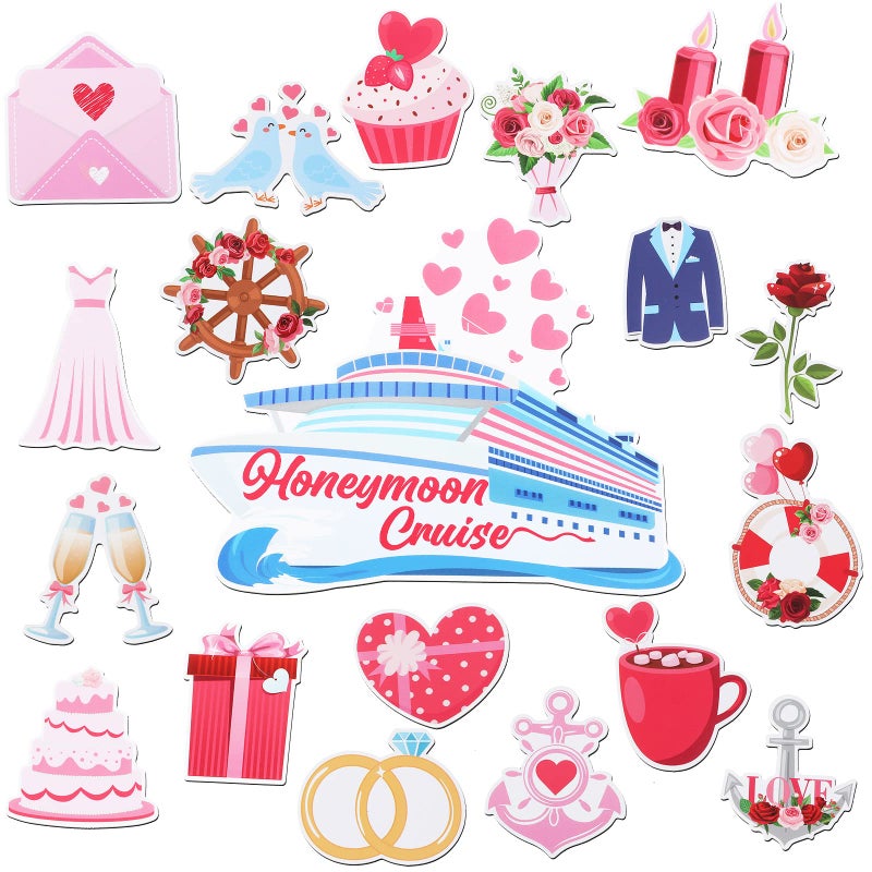 Oudain 19 Pcs Honeymoon Cruise Door Decorations Wedding Cruise Door Magnets Anniversary Sign Wedding Car Ship Magnets for Honeymoon Carnival Party Decor - Image 1