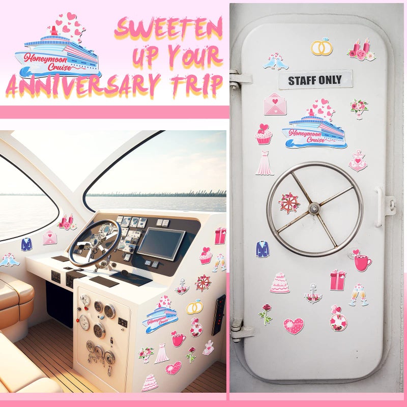 Oudain 19 Pcs Honeymoon Cruise Door Decorations Wedding Cruise Door Magnets Anniversary Sign Wedding Car Ship Magnets for Honeymoon Carnival Party Decor - Image 5