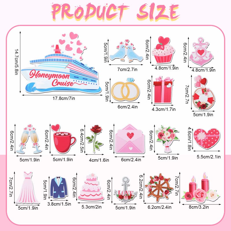 Oudain 19 Pcs Honeymoon Cruise Door Decorations Wedding Cruise Door Magnets Anniversary Sign Wedding Car Ship Magnets for Honeymoon Carnival Party Decor - Image 2
