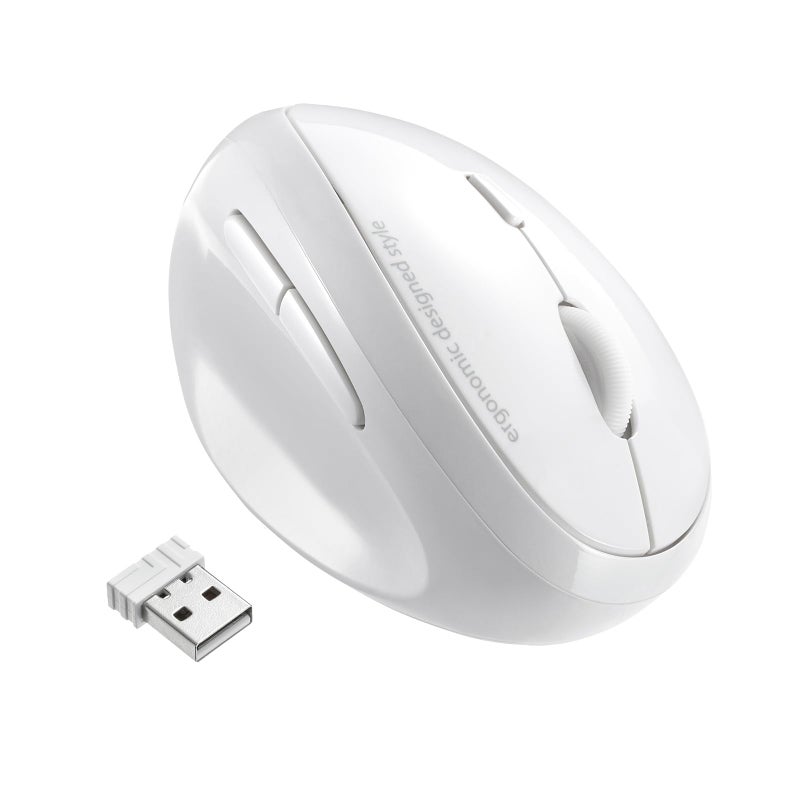 SANWA 2.4G Wireless Left Handed Mouse, Ergonomic Left Hand Vertical Mouse for Small Medium Hands, 5 Buttons, 800/1200/1600 DPI, Blue LED Sensor, Compatible with Laptop, PC, Mac, Windows, White - Image 1