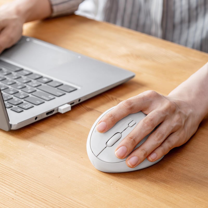 SANWA 2.4G Wireless Left Handed Mouse, Ergonomic Left Hand Vertical Mouse for Small Medium Hands, 5 Buttons, 800/1200/1600 DPI, Blue LED Sensor, Compatible with Laptop, PC, Mac, Windows, White - Image 2