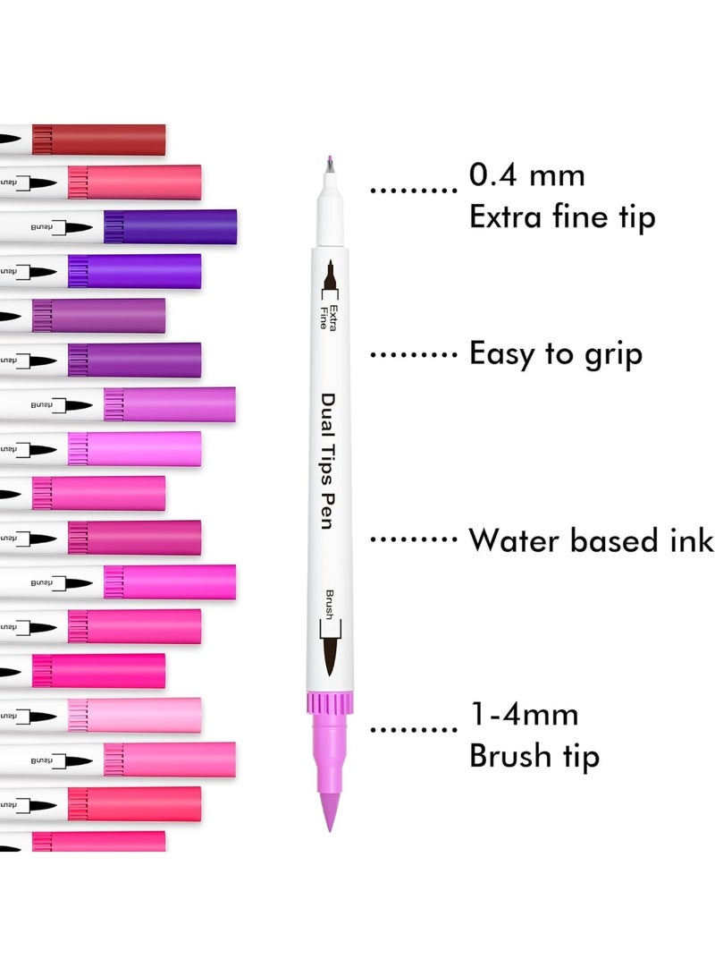 SUPER TOY 12 Dual Tip Brush Pens Felt Tip Art Markers Pen Set 12 Colors for Kids and Adults Colouring Book Supplies Fineliner Tip Brush Marker for Drawing Sketching - Image 2