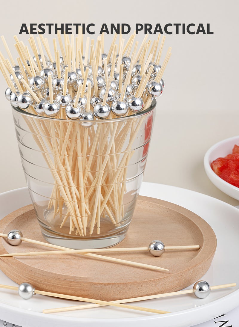 100 Silver Bamboo Skewers, Disposable Eco-Friendly Picks for Fruits, Appetizers, Juice Decoration, Weddings, Parties, and Events - Image 3