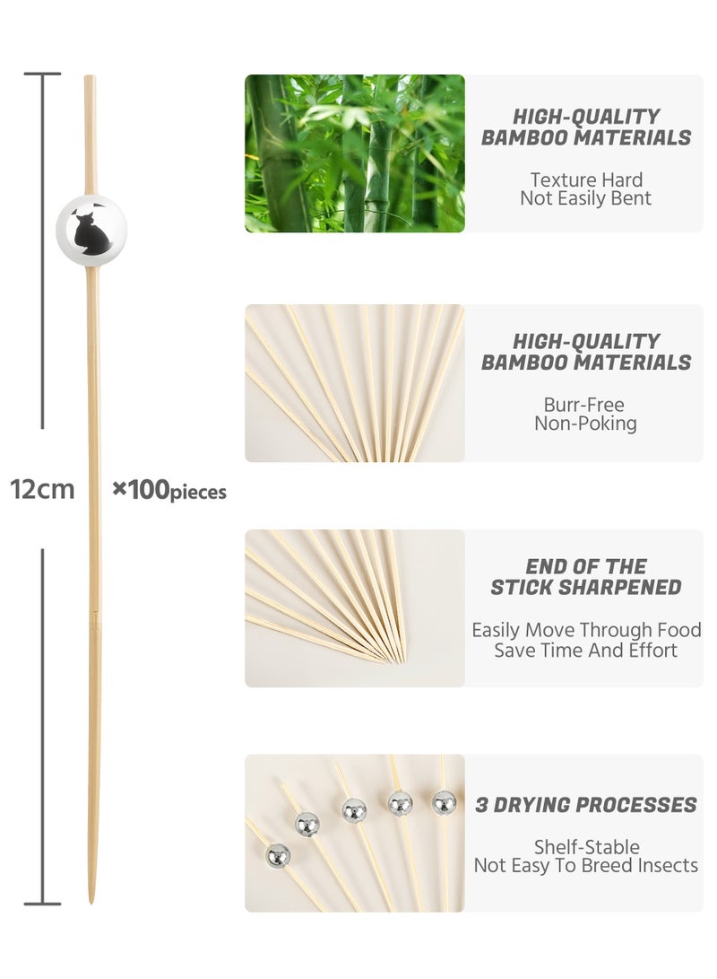 100 Silver Bamboo Skewers, Disposable Eco-Friendly Picks for Fruits, Appetizers, Juice Decoration, Weddings, Parties, and Events - Image 2