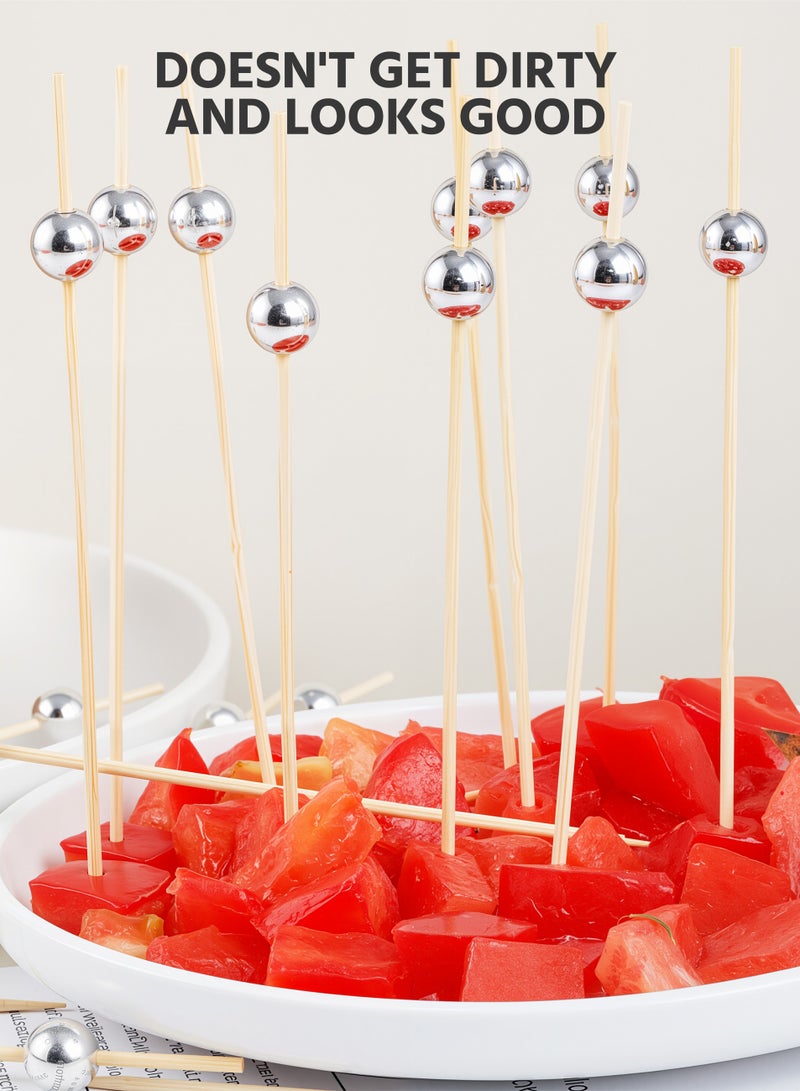100 Silver Bamboo Skewers, Disposable Eco-Friendly Picks for Fruits, Appetizers, Juice Decoration, Weddings, Parties, and Events - Image 4