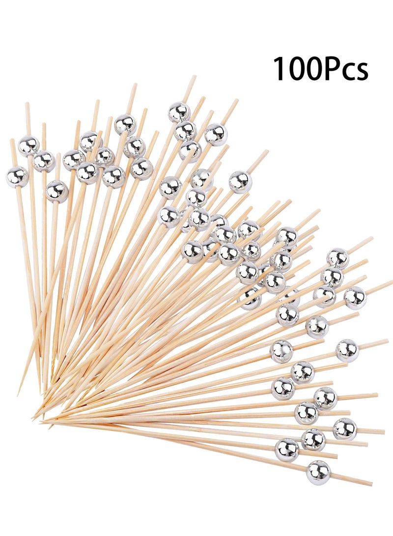 100 Silver Bamboo Skewers, Disposable Eco-Friendly Picks for Fruits, Appetizers, Juice Decoration, Weddings, Parties, and Events - Image 1