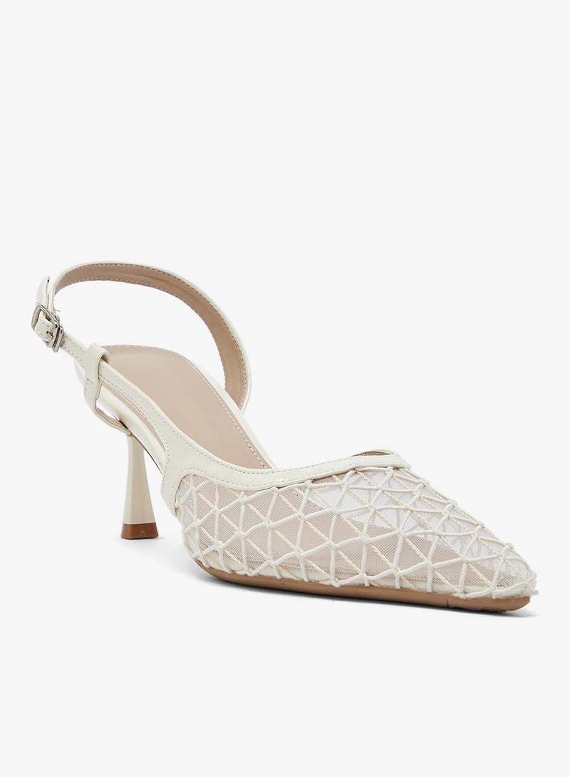 ايلا حذاء بكعب رفيع مزين بالشبك وحزام خلفي - Image 3