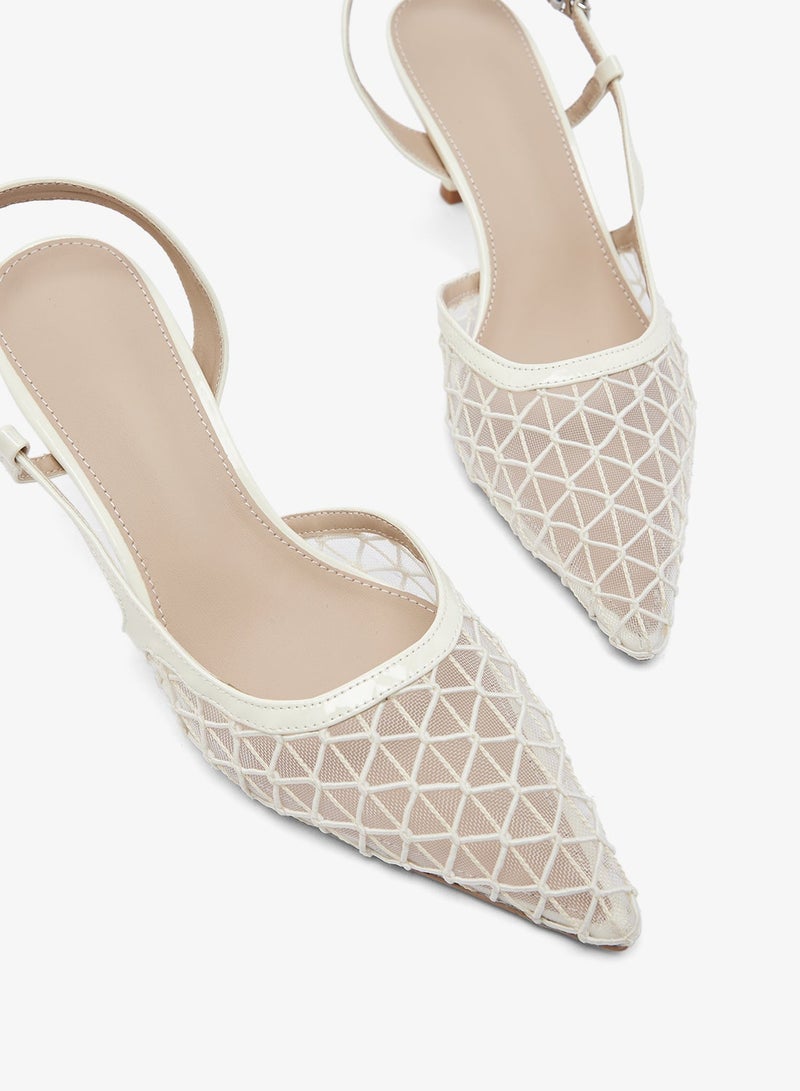 ايلا حذاء بكعب رفيع مزين بالشبك وحزام خلفي - Image 1