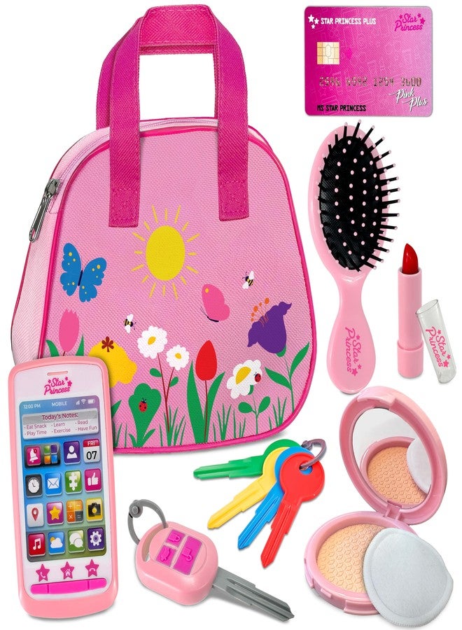 Star Princess Play Purse for Toddlers - Toddler Girl Toys 2-3 Years Old with Accessories, Pretend Makeup, Keys, Smartphone, Toddler Toy Purse for Little Girls - Birthday Gift for Toddlers Girls 18 Months + - Pink - Image 1