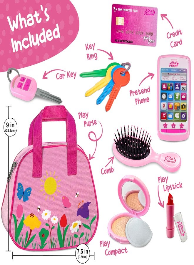 Star Princess Play Purse for Toddlers - Toddler Girl Toys 2-3 Years Old with Accessories, Pretend Makeup, Keys, Smartphone, Toddler Toy Purse for Little Girls - Birthday Gift for Toddlers Girls 18 Months + - Pink - Image 2