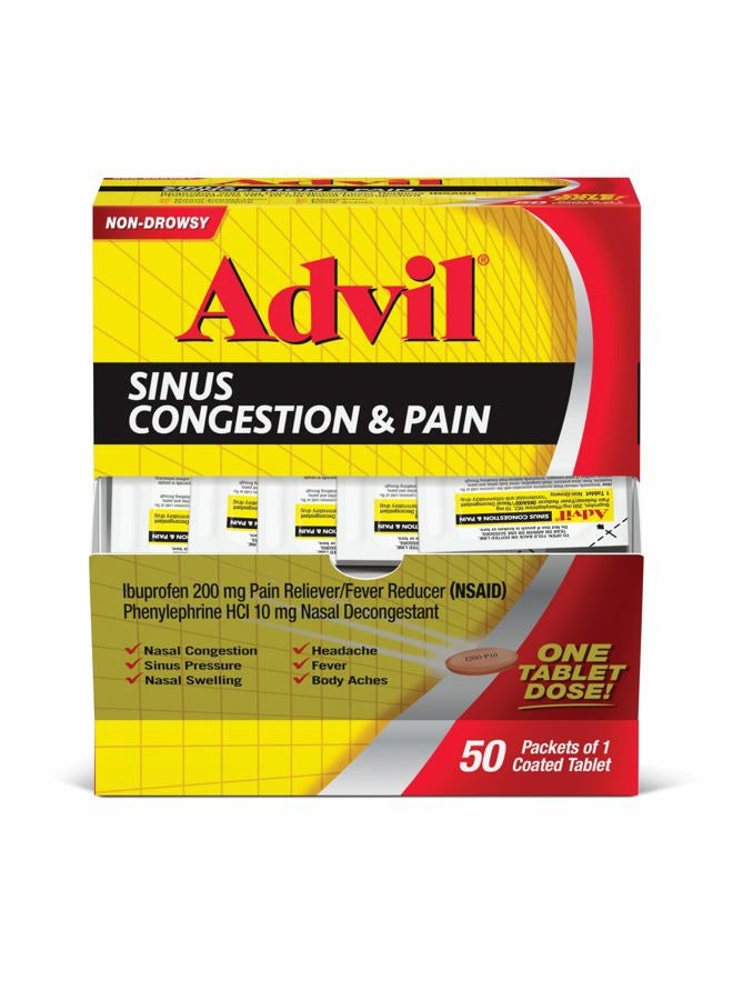Advil Sinus Congestion and Pain, Sinus Relief Medicine, Pain Reliever and Fever Reducer with Ibuprofen and Phenylephrine HCl - 50 Coated Tablets - Image 1