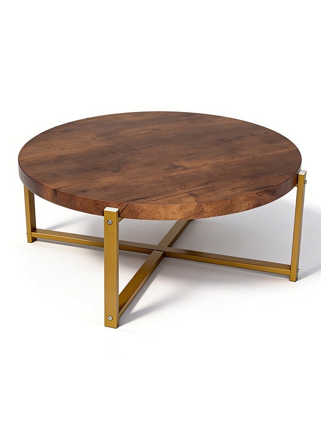 Migue home طاولة قهوة دائرية عصرية لغرفة المعيشة، سهلة التجميع، 33.5 سم ارتفاع × 82 سم عرض، لون الجوز والذهب - Image 3