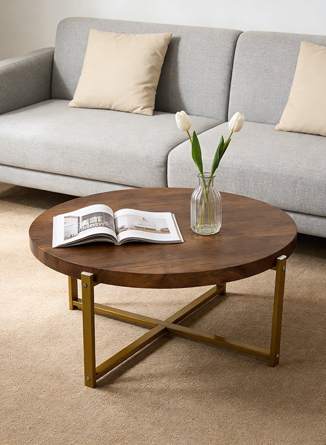 Migue home طاولة قهوة دائرية عصرية لغرفة المعيشة، سهلة التجميع، 33.5 سم ارتفاع × 82 سم عرض، لون الجوز والذهب - Image 2