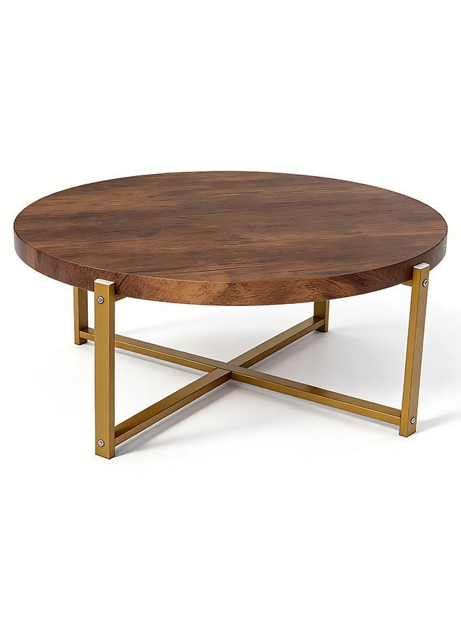 Migue home طاولة قهوة دائرية عصرية لغرفة المعيشة، سهلة التجميع، 33.5 سم ارتفاع × 82 سم عرض، لون الجوز والذهب - Image 5