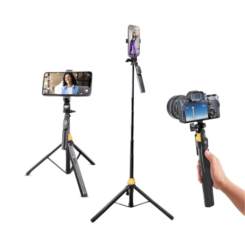 DIGITEK® (DTR-555 SS) 5.57ft Foldable Tripod Selfie Stick for Smartphones & Gopro Action Cameras, 360° Rotation, 3-Leg Base, 2Kg Load, 10m Wireless Remote, 7 Section Adjustable, for Selfie & Vloggers - Image 1
