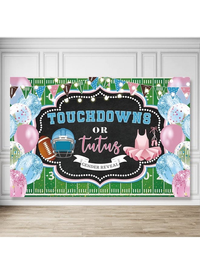Rarcoirs - Touchdowns Or Tutus Gender Reveal Backdrop Green Grass Sports Boy Or Girl Background For Photography Pink And Blue Balloons Pregnant Announcement Football Banner Supplies 71X47Inch - Image 1