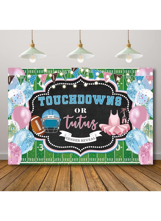 Rarcoirs - Touchdowns Or Tutus Gender Reveal Backdrop Green Grass Sports Boy Or Girl Background For Photography Pink And Blue Balloons Pregnant Announcement Football Banner Supplies 71X47Inch - Image 1