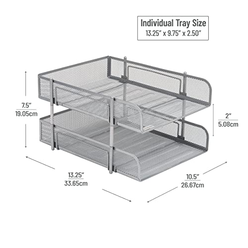 Mind Reader Stackable Paper Tray, Desktop Organizer, File Storage, Office, Metal Mesh, 2 Pc, Silver - Image 3