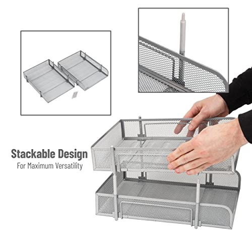Mind Reader Stackable Paper Tray, Desktop Organizer, File Storage, Office, Metal Mesh, 2 Pc, Silver - Image 4