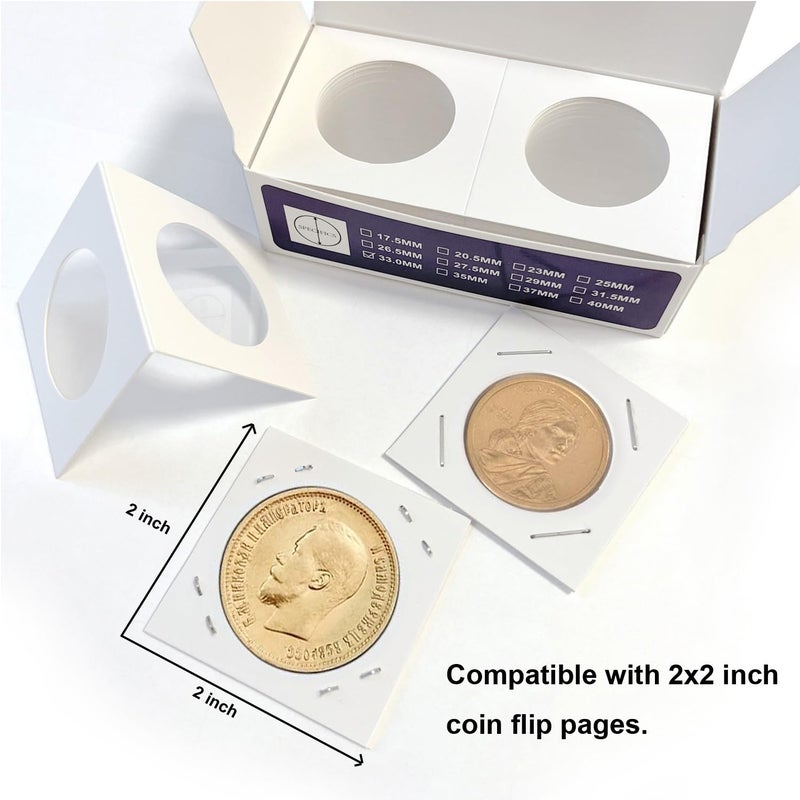 Unixing 200pcs Cardboard Coin Holders Flip 2" x 2" Coin Flips for Coin Collection in 4 Sizes, Currency Holders for Coin Collection Supplies - Image 4