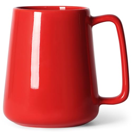 Smilatte 24 OZ Large Coffee Mug, Nice Ceramic Boss Tea Cup with Big Handle for Dad Men Women, Unique Style For Any Kitchen, Red - Image 1