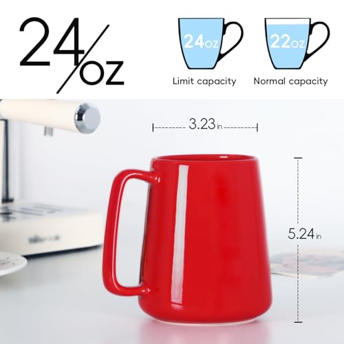 Smilatte 24 OZ Large Coffee Mug, Nice Ceramic Boss Tea Cup with Big Handle for Dad Men Women, Unique Style For Any Kitchen, Red - Image 2