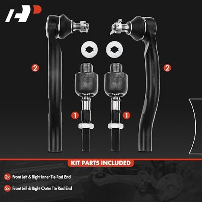 A-Premium Set Of 4 Front Inner  Outer Tie Rod End Kit Compatible With Honda Accord 2008 2009 2010 2011 2012 - Image 3