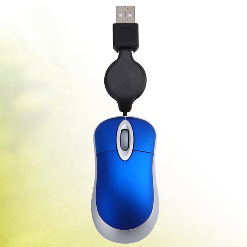 Compact Wired Mouse with Retractable Cable Mini Optical Mouse for Notebook Blue 7X4CM - Image 4