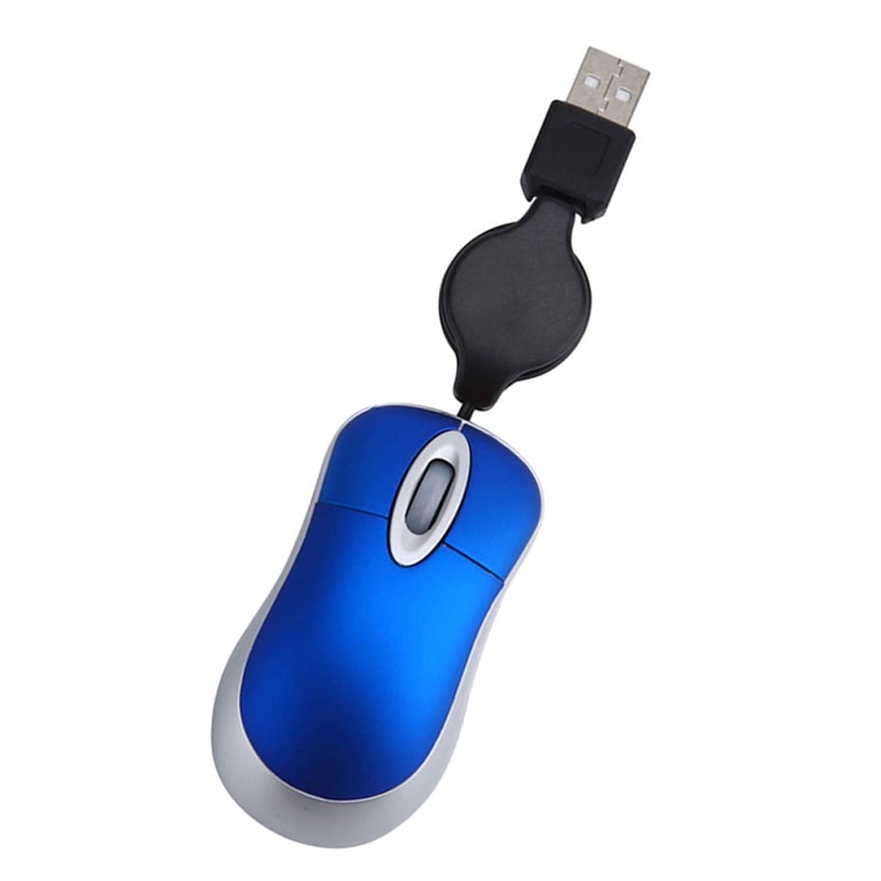 Compact Wired Mouse with Retractable Cable Mini Optical Mouse for Notebook Blue 7X4CM - Image 2