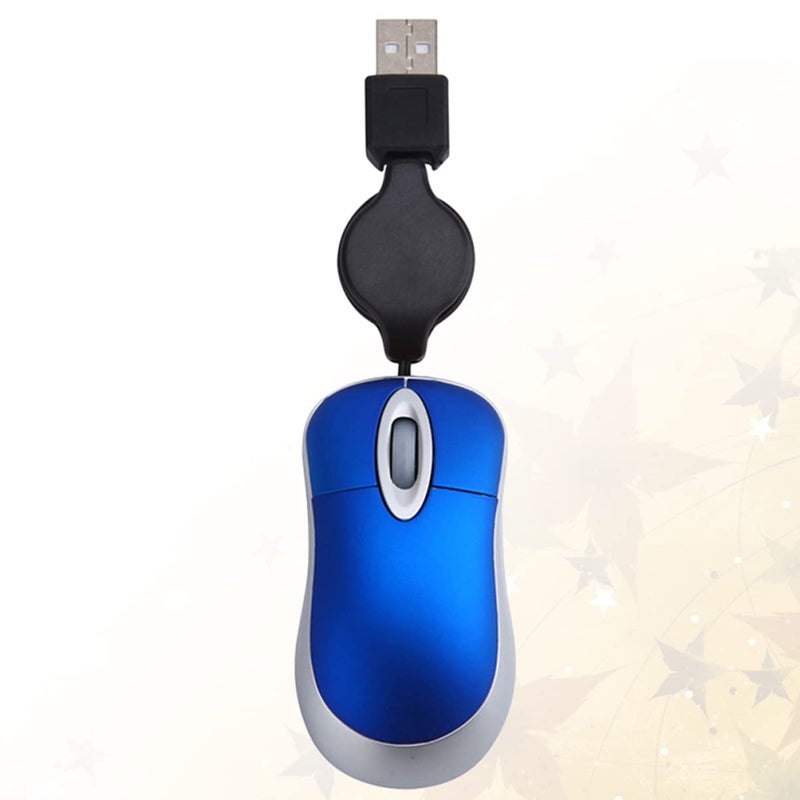Compact Wired Mouse with Retractable Cable Mini Optical Mouse for Notebook Blue 7X4CM - Image 3