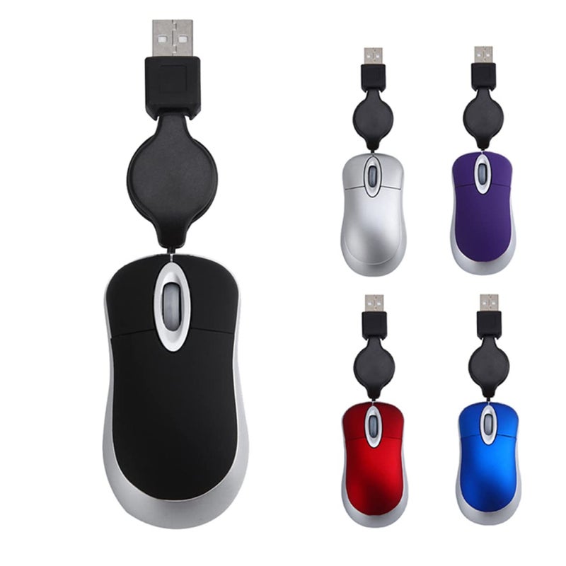 Compact Wired Mouse with Retractable Cable Mini Optical Mouse for Notebook Blue 7X4CM - Image 5