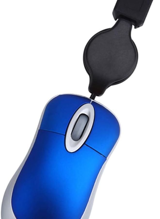 Compact Wired Mouse with Retractable Cable Mini Optical Mouse for Notebook Blue 7X4CM - Image 1