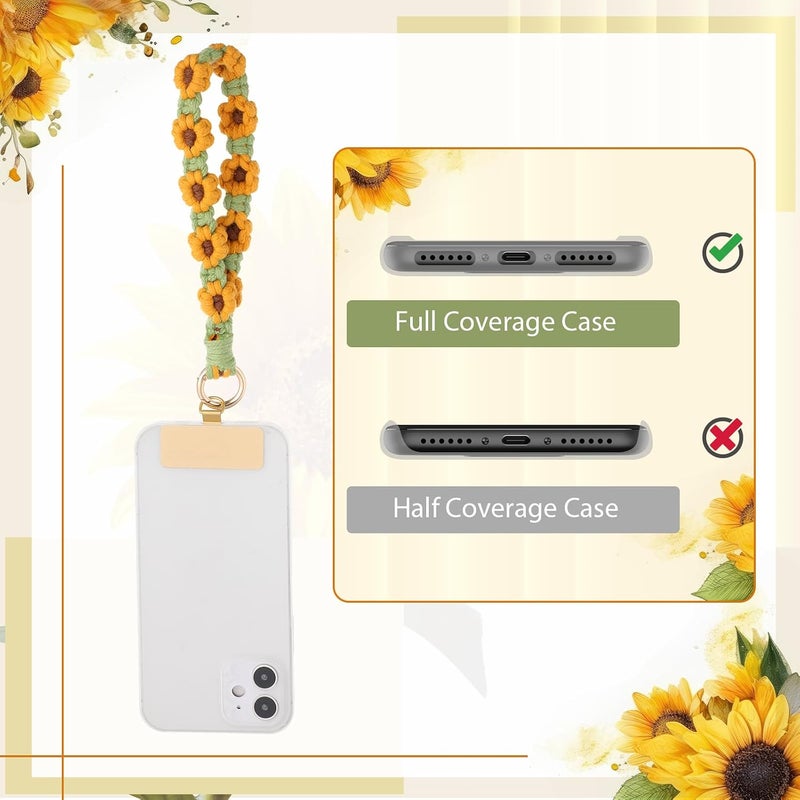 Bememo Sunflower Phone Wrist Strap Boho Macrame Wristlet Cute Cell Phone Lanyard with 2 Gold Tether Tabs Spacers Handmade Gifts for Women - Image 3