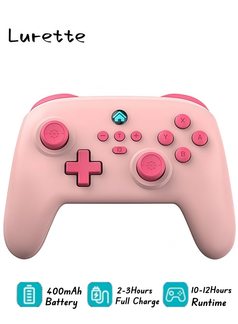 وحدات تحكم لاسلكية، جيروسكوب سداسي المحاور، وظيفة توربو، متوافقة مع Switch/PC (لاسلكي)/iOS/Android، جميع الوظائف متضمنة بتصميم أنيق ولون لطيف - وردي - Image 1