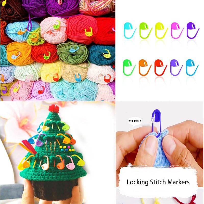 Ubuymart Crochet Ring 5 Pack Knitting Crochet Ring for Finger, with 50pcs(Color Ship Randomly) Knitting Crochet Locking Stitch Markers, Adjustable Crochet Stuff Ring Crochet Accessories- Multicolor - Image 3