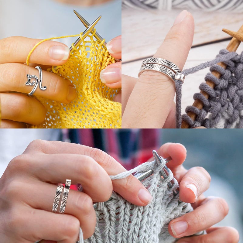 Ubuymart Crochet Ring 5 Pack Knitting Crochet Ring for Finger, with 50pcs(Color Ship Randomly) Knitting Crochet Locking Stitch Markers, Adjustable Crochet Stuff Ring Crochet Accessories- Multicolor - Image 2