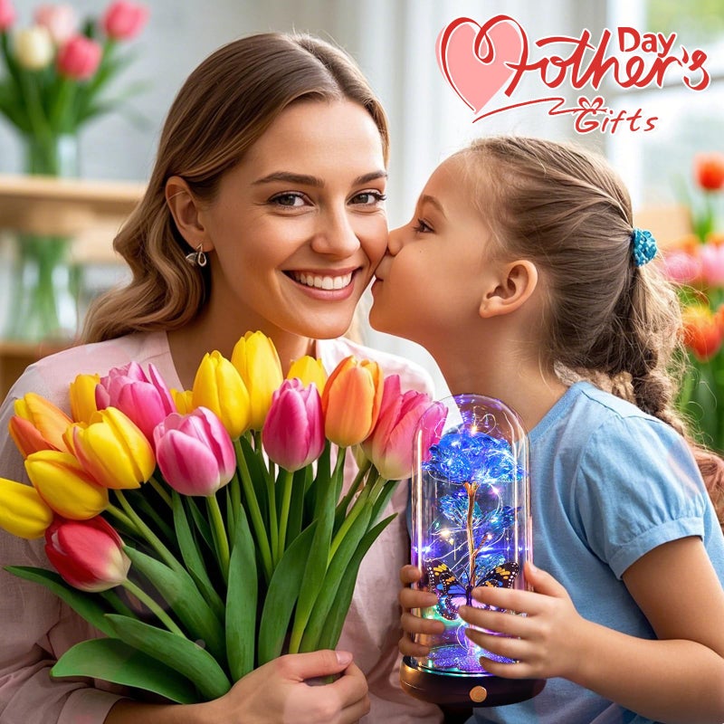 Pusuny Valentines Day Rose Gifts for Her Birthday Gift for Women, Rechargeable Galaxy Glass Rose in Glass Dome Crystal Eternal Roses Butterfly Valentine Gifts for Women Daughter Mom Wife Girlfriend Blue - Image 5