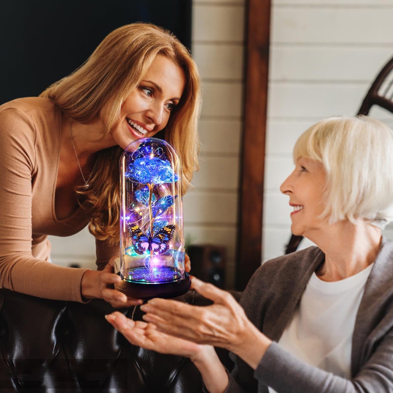 Pusuny Valentines Day Rose Gifts for Her Birthday Gift for Women, Rechargeable Galaxy Glass Rose in Glass Dome Crystal Eternal Roses Butterfly Valentine Gifts for Women Daughter Mom Wife Girlfriend Blue - Image 4
