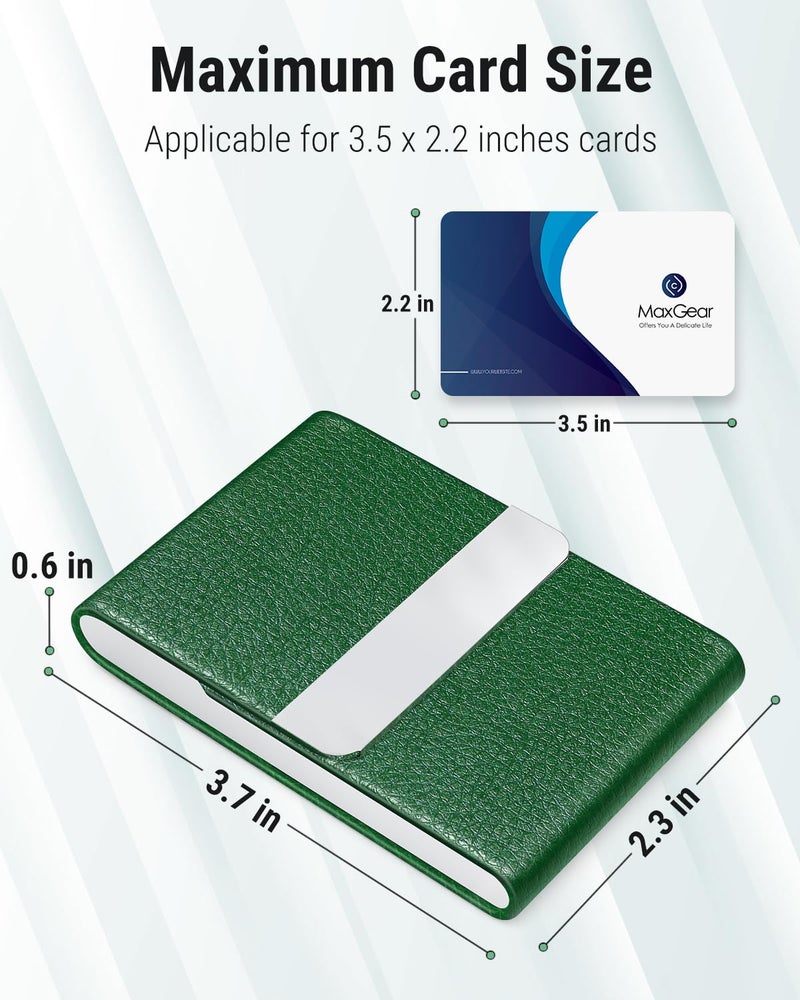 MaxGear Business Card Holder, Slim PU Leather & Stainless Steel Business Card Case for Men & Women, RFID Blocking Name Card Holder with Magnetic Closure, Dark Green - Image 5