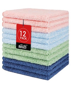 HOMEXCEL HOMEXCEL Microfiber Washcloths 12 Pack, Highly Absorbent and Soft Face Towel, Multi-Purpose Wash Cloths for Bathroom, Gym, Hotel, Spa and Kitchen, Multicolor 12x12 Inch  - Image 1