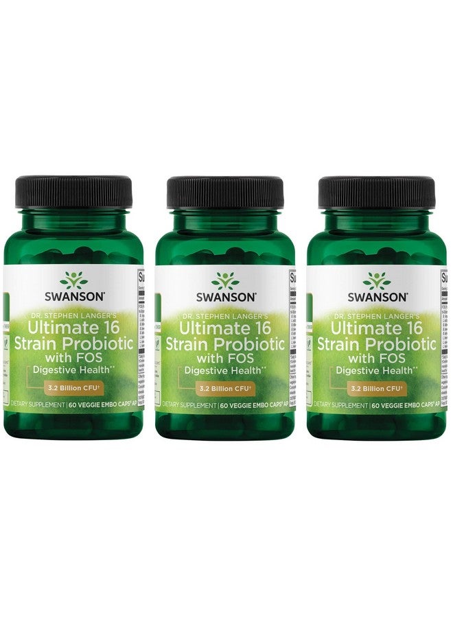Swanson Dr. Stephen Langer's Formula - Natural Probiotic w/Prebiotic FOS - 16-Strain Supplement Promoting Digestive Support w/ 3.2 Billion CFU per Capsule - (60 Veggie Capsules) (3 Pack)