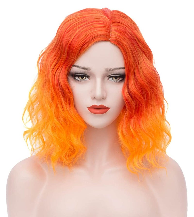 Mildiso Orange 14" Short Bob Wig for Women - Curly Wavy Cute Synthetic Soft Hair With Breathable Net M004OR - Image 1