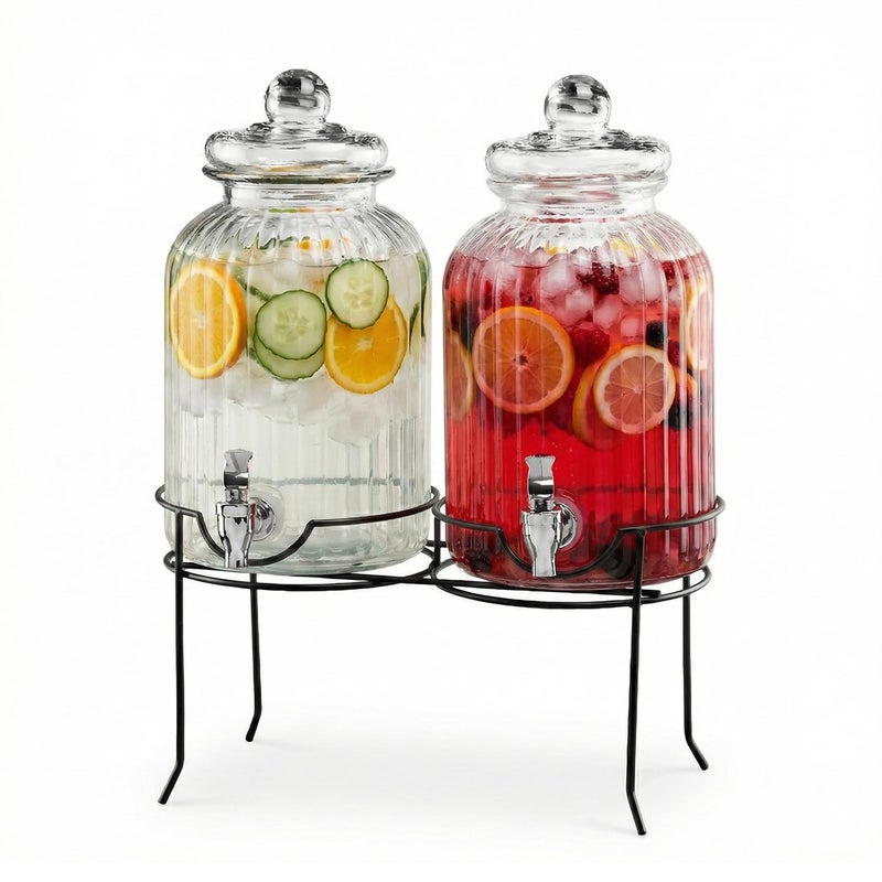 Style Setter Canyon Glass Beverage Dispenser with Stand Set of 2-1.3 Gallon Drink Dispenser with Stand & Spigot - Leak-Proof Lemonade Dispenser - Punch Dispenser for Parties, Weddings, Birthdays - Image 1