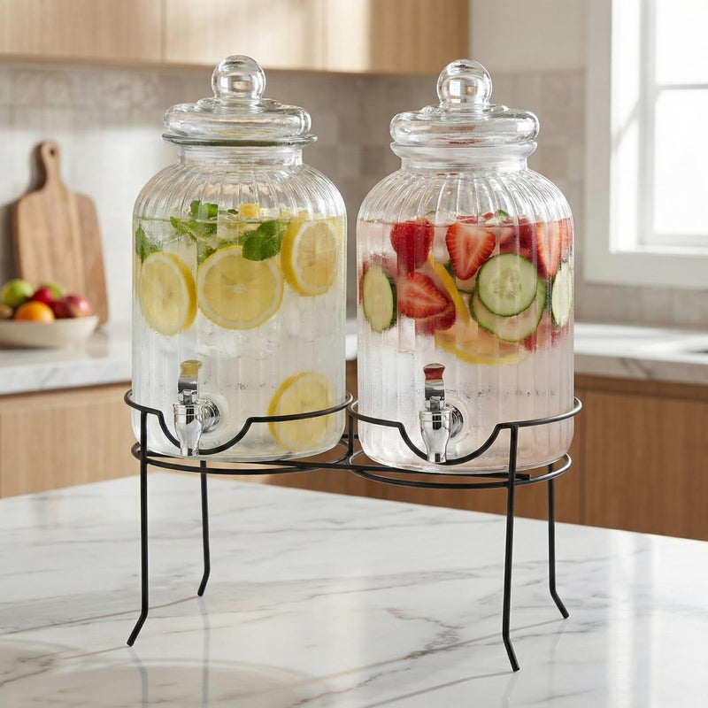 Style Setter Canyon Glass Beverage Dispenser with Stand Set of 2-1.3 Gallon Drink Dispenser with Stand & Spigot - Leak-Proof Lemonade Dispenser - Punch Dispenser for Parties, Weddings, Birthdays - Image 3
