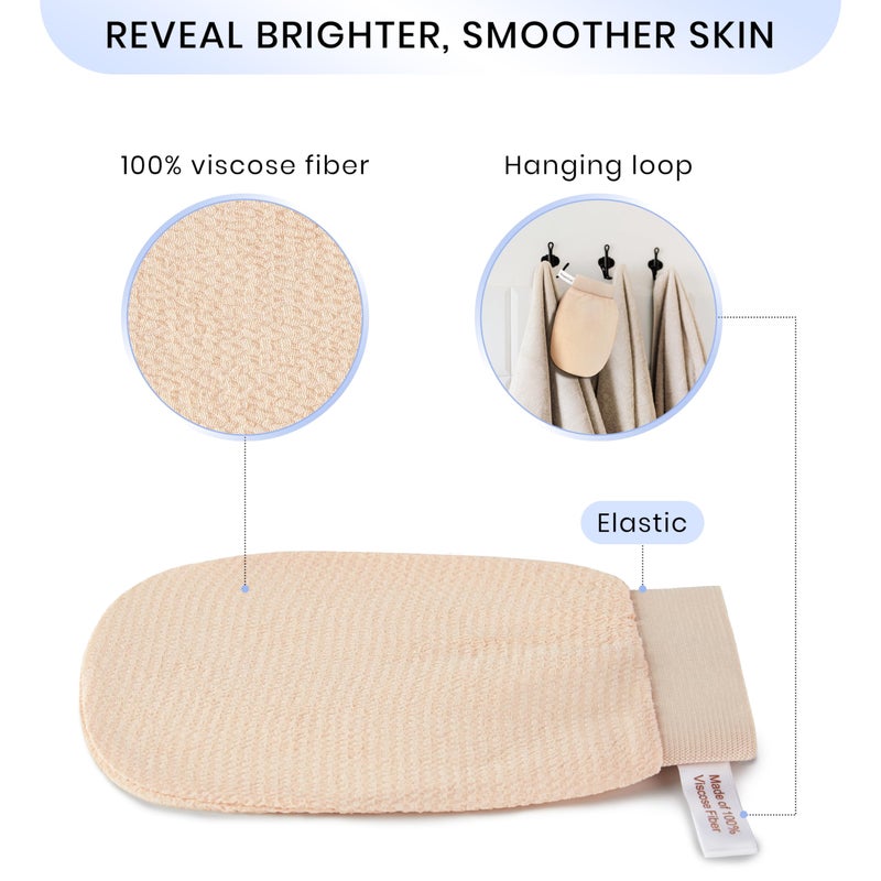 SimpleField Korean Exfoliating Mitt for Remove Dead Skin. 2 Pack 100% Viscose Kessa Deep Exfoliating Gloves for Body Scrub, Keratosis Pilaris & Self Tanning Removal. Smooth Skin Surface. (Muted Peach) - Image 3