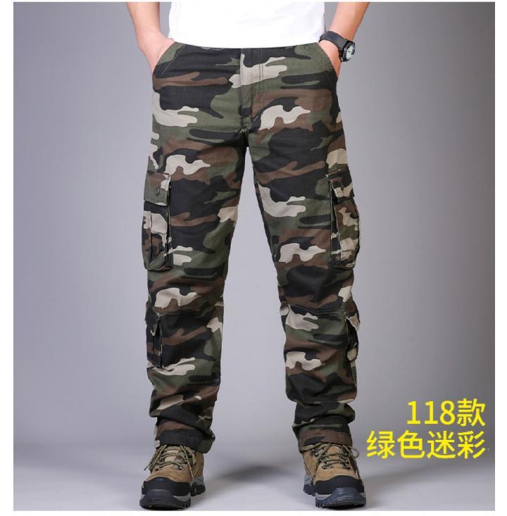 Durable Cotton Camo Cargo Pants Mens Casual Large Size Army Green camouflage 