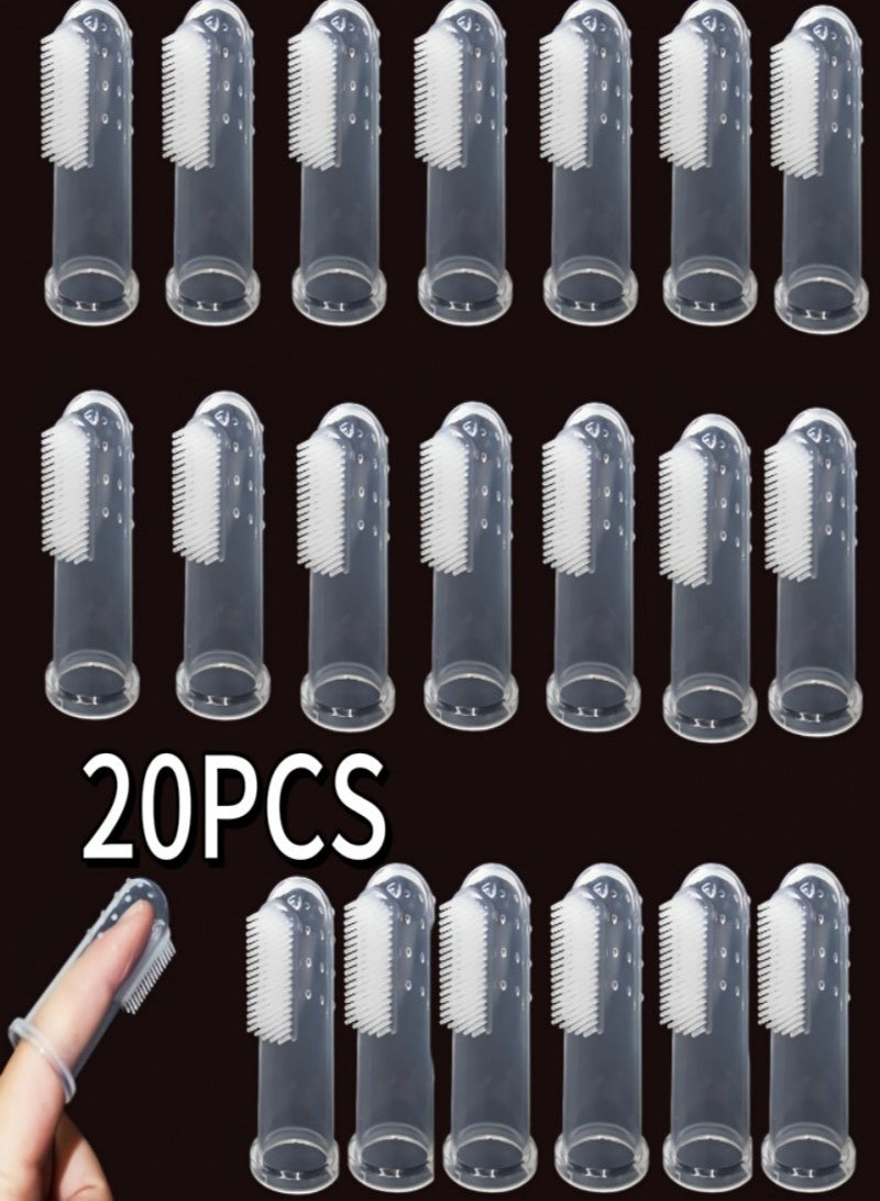 20 قطعة من فرشاة أسنان الأصابع للكلاب والقطط، مجموعة فرشاة أسنان من السيليكون الشفاف مع شعيرات سيليكون وجزيئات دائرية سميكة من طبقة السيليكون مناسبة لجميع الحيوانات الأليفة، 5.5 × 2.3 سم - Image 1