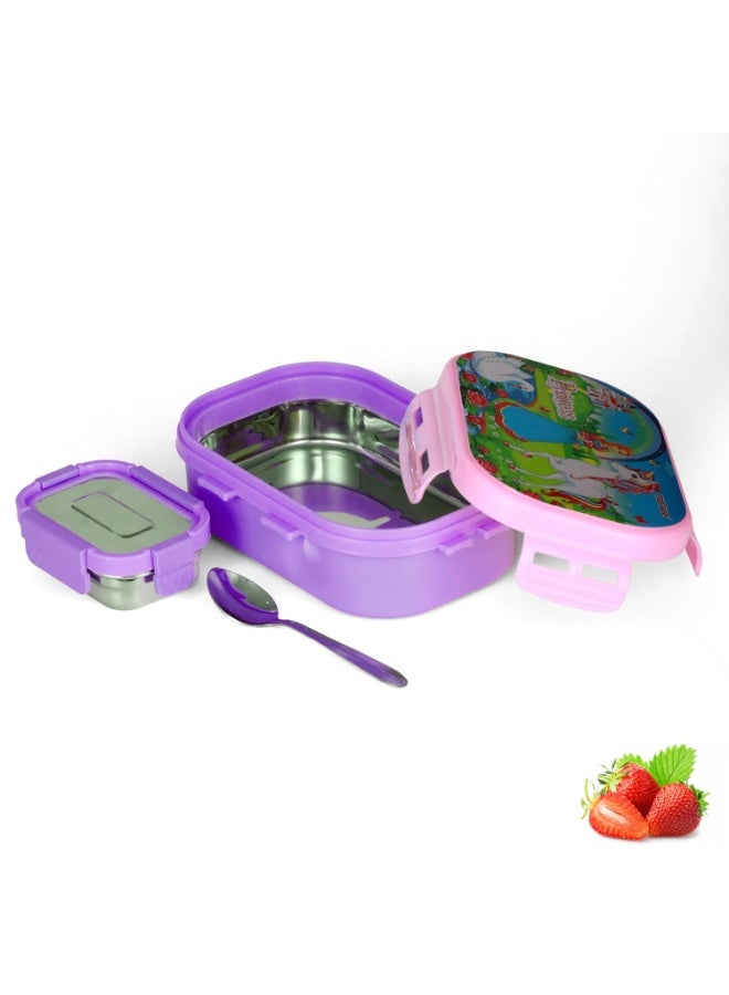 Trueware KOKO Junior Steel Lee Pu Insulated Hot Lunch Box 600ML Big Container and 150 ML Veggie Container | BPA Free | Food Grade | Keep Food hot,with spoon - Image 1
