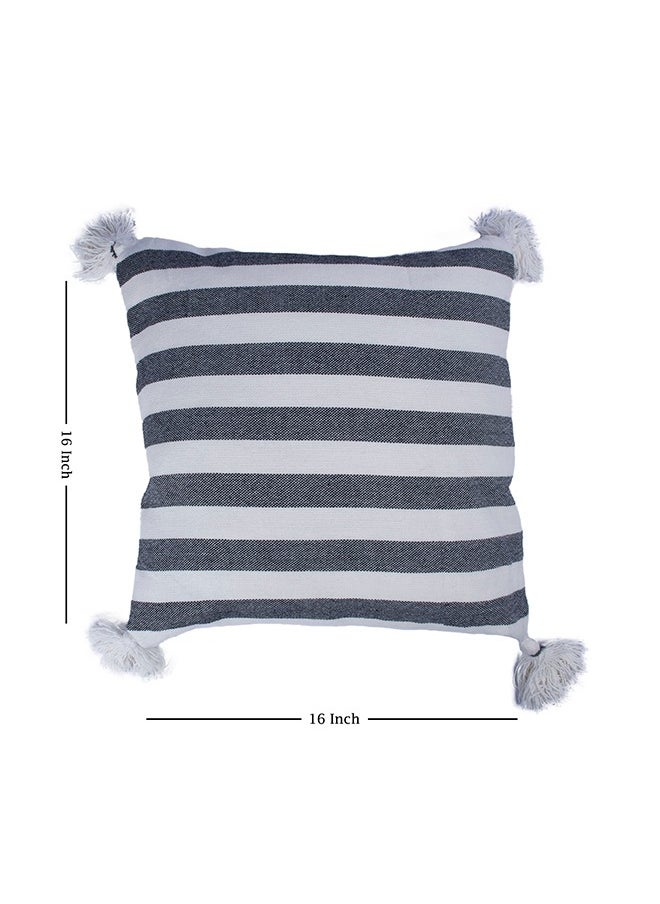 N & H Jute and Cotton Woven Square Shaped Cushion with Tassle 16 x 16 inches for Living Room Sofa (Striped Pattern, Grey)  - Image 3