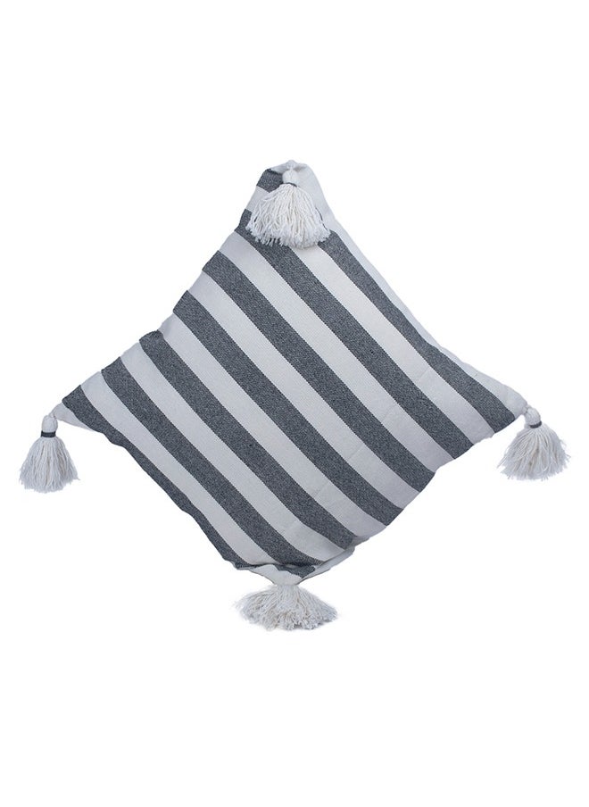 N & H Jute and Cotton Woven Square Shaped Cushion with Tassle 16 x 16 inches for Living Room Sofa (Striped Pattern, Grey)  - Image 2